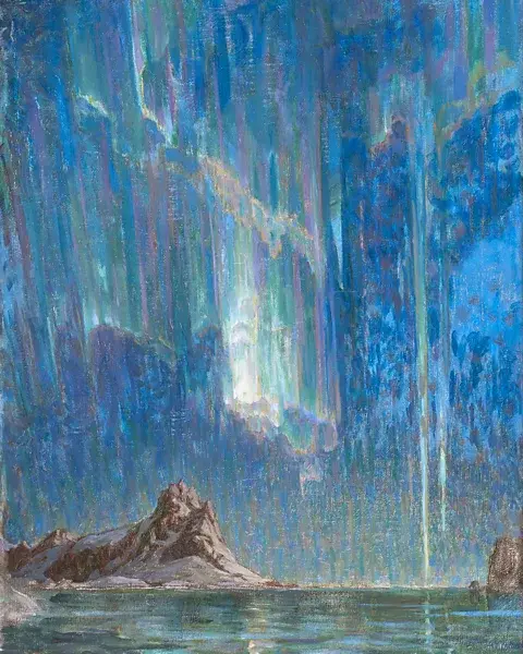 موزه ملی سوئد: هنرمند سوئدی آنا بوبِرگ این مطالعهٔ شفق را در لوفوتن، یک جزیرهمجتمع در نروژ، در اوایل قرن بیستم (اعتبار: موزه ملی سوئد)