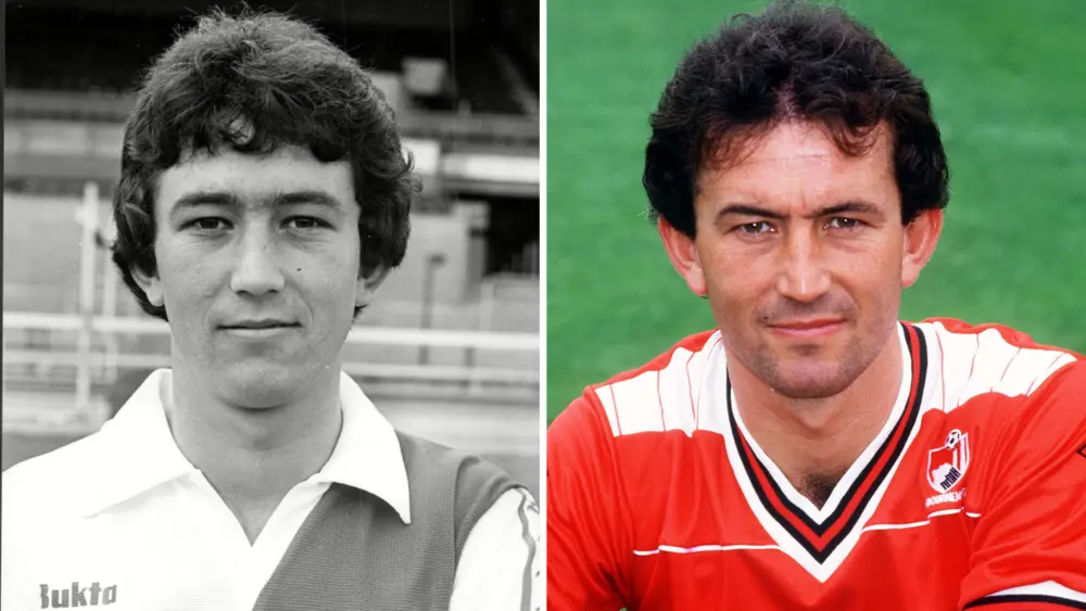 تونی پولیس (چپ) به‌عنوان یک بازیکن جوان با بریستول روورز در ۱۹۷۷ و (راست) به‌عنوان یک بازیکن ارشد با بونماوث ده سال بعد در ۱۹۸۷